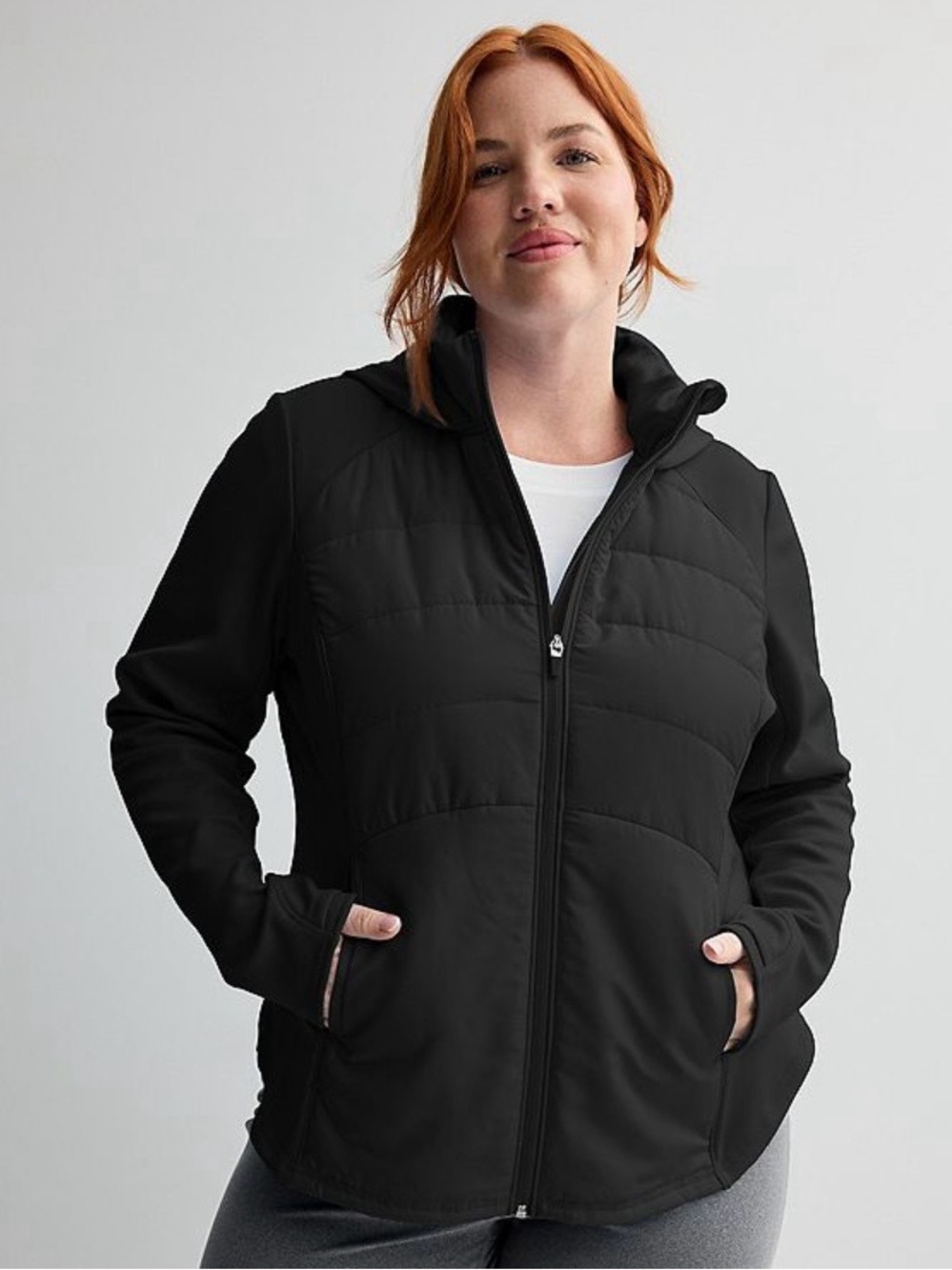 Tek Gear Women’s Plus 2X Black Full Zip Long Sleeve Mixed Media Jacket